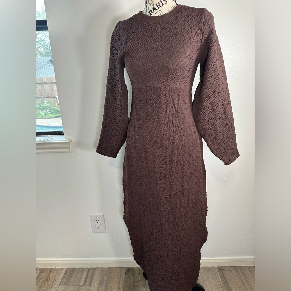 Free People Gabby Seamless Midi Dress Fall Textured Long-Sleeve Open Back  XS S - Picture 4 of 9